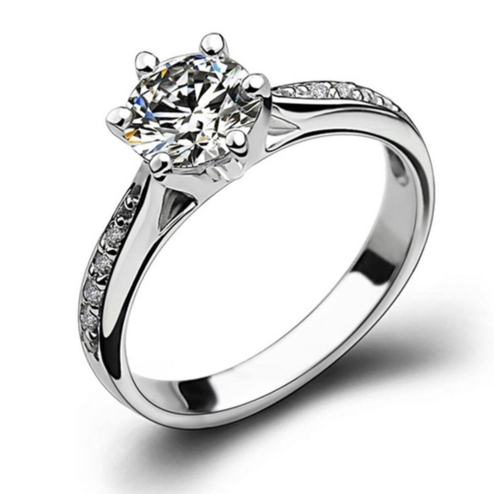 Women's New CZ Round Cut Engagement Ring with Pave Accent Stones